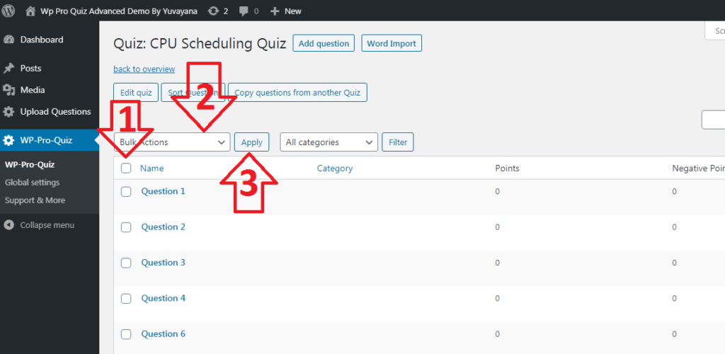 Assign bulk marks to the wp pro quiz