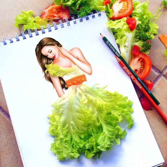 beautiful girl 3d painting of vegitables
